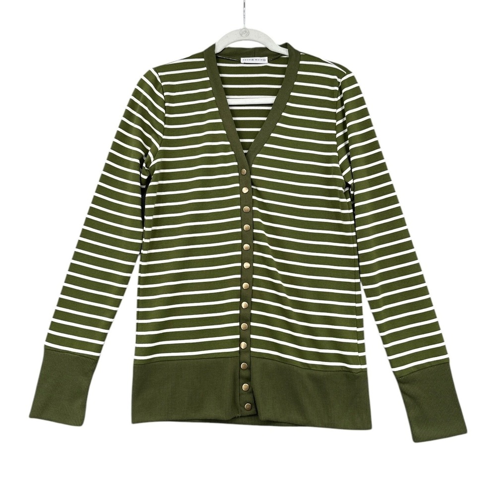 Coco and Main Striped Cardigan Women XL Polyester Spandex Olive Green